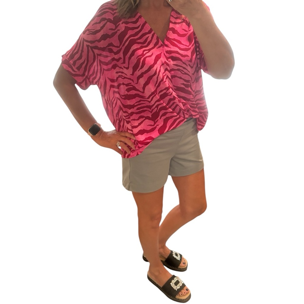 JODIFL Pink and Red Zebra Print Blouse